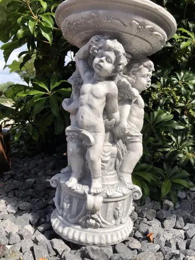 Voerbakje , steen, engel,vogel,vogelbad