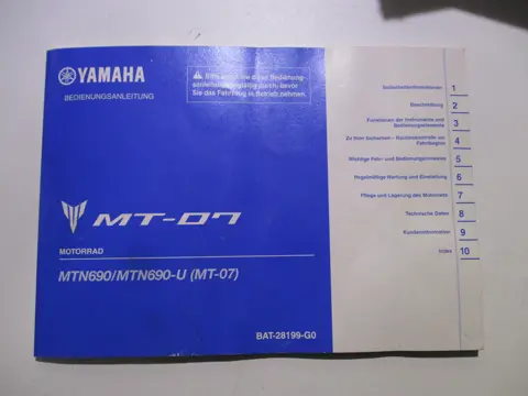 INSTRUCTIEBOEKJE Yamaha MT 07 2018 - 2021