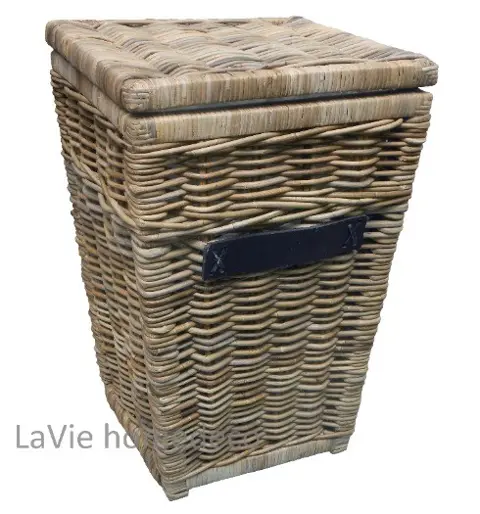 Wasmand van Koboo Grey riet vierkant met deksel