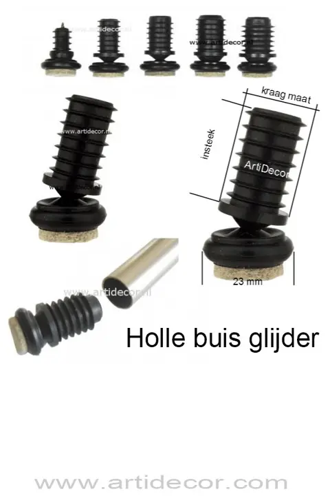 Holle buis glijder kogeldop VILT-O in diverse maten