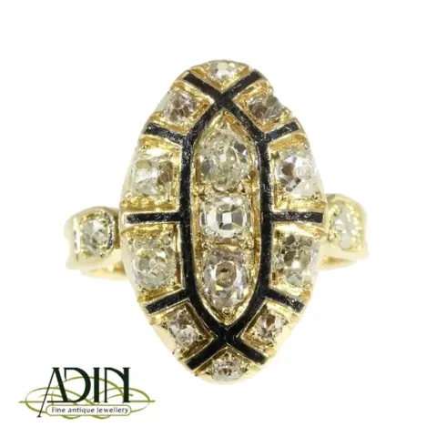 Antieke Rococo ring met old mine cut Diamanten