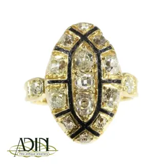 Antieke Rococo ring met old mine cut Diamanten