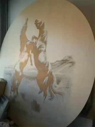 Tafelbladen gegraveerd met paardentafereel