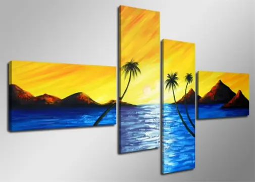 Nieuw canvas schilderij 4-luik Palmbomen 160 x 70 cm