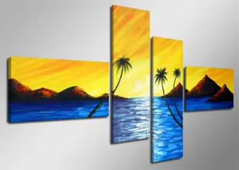 Nieuw canvas schilderij 4-luik Palmbomen 160 x 70 cm