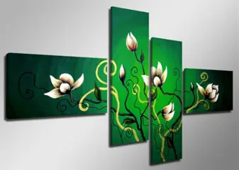 Nieuw canvas schilderij 4-luik Bloemen Groen 160 x 70 cm