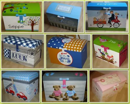Geboortekisten, beschilderde speelgoedkisten