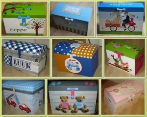 Geboortekisten, beschilderde speelgoedkisten