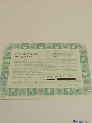 Rolex Warranty Certificate Ref: 14010