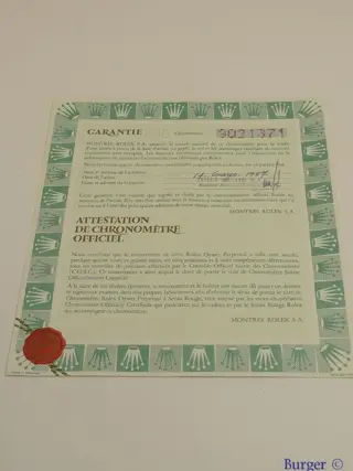 Rolex Warranty Certificate Ref: 15000