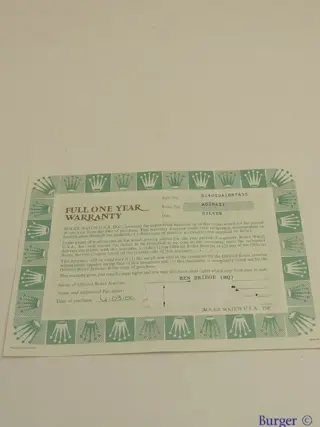Rolex Warranty Certificate Ref: 14010