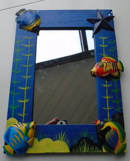 SPIEGEL BLAUW ZEEDIEREN 43 CM Nieuw