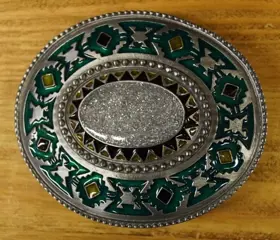 Buckle " Siersteen zilver glitter " Sierrand groen / geel