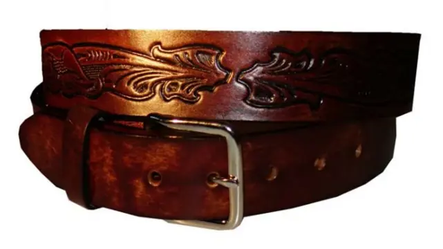 Buckle riem " Adelaar met bloemen " Donker bruin