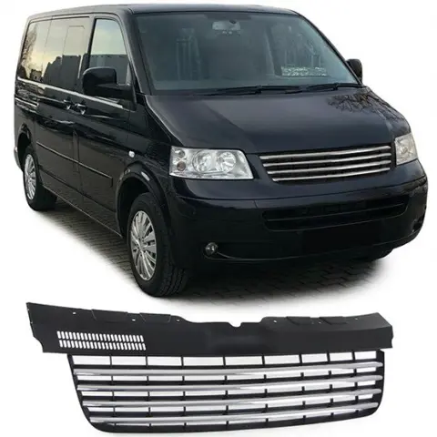 Embleemloze Grill Volkswagen Transporter T5 (Zwart-Chrome)