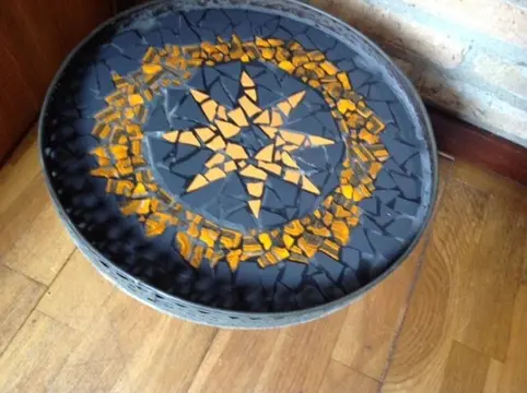 Mozaiek schaal op voet - afmeting, 35 cm. doorsnede