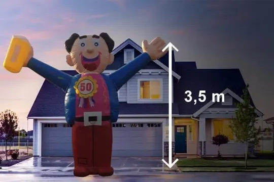 Abraham pop feestend 4,5 meter hoog te huur, landelijke bezo