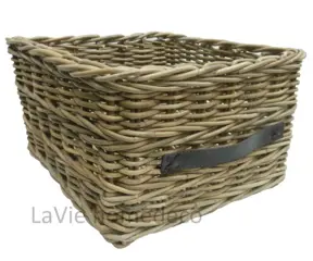 Opbergmand riet leer groot