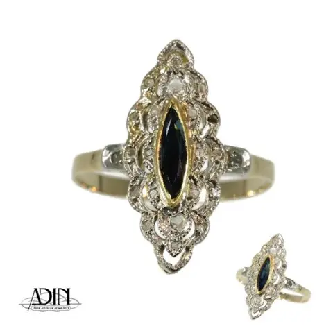 Vintage Art Deco verlovingsring met saffier