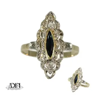 Vintage Art Deco verlovingsring met saffier