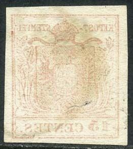 Italiaanse oude staten - Lombardije Venetië 1850 - 15 cents with print offset on the back. Beautiful variety - Sassone N. 6l