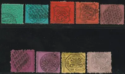 Italiaanse oude staten - Pauselijke Staat 1868 - 3rd issue, set of 9 used values with expert’s report, rare - Sassone n.22+25/30+26a+28f