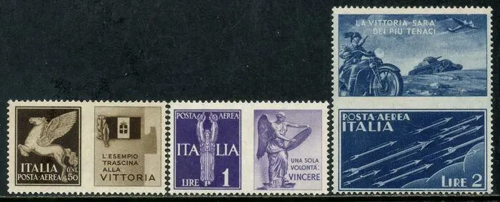 Koninkrijk Italië 1942 - War Propaganda, not issued, complete set of 3 very crisp values - Sassone N. 12A/12C