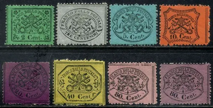 Italiaanse oude staten - Pauselijke Staat 1868 - Third issue, 8 perforated values. Intact pieces. - Sassone N. 22-24/26-29/31