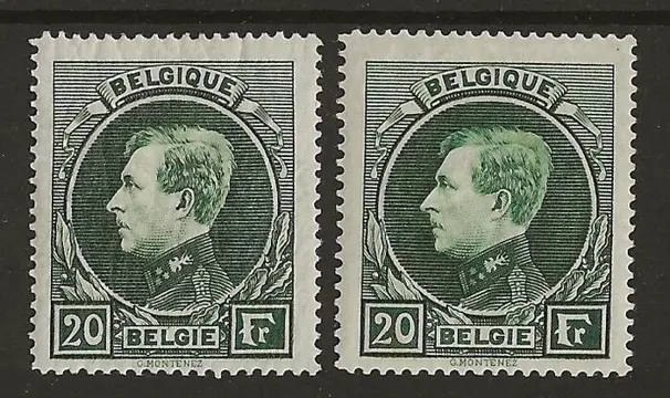 België 1930 - Albert I type Montenez - 20F Grijsgroen en Donkergroen - Mechelse druk (T 14 x 14½) - OBP/COB 290A en 290B