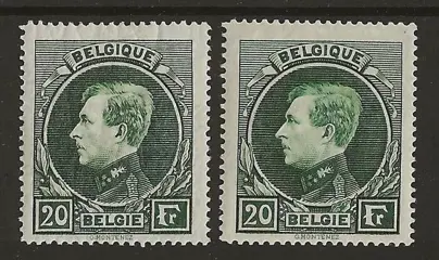 België 1930 - Albert I type Montenez - 20F Grijsgroen en Donkergroen - Mechelse druk (T 14 x 14½) - OBP/COB 290A en 290B
