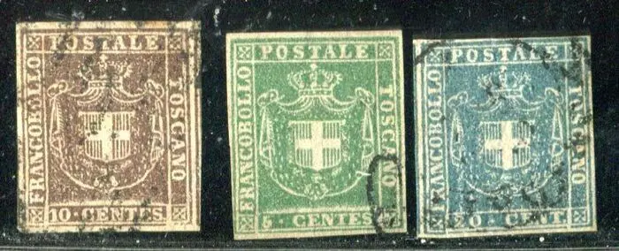 Italiaanse oude staten - Toscane 1860 - Tuscany Provisional Government 5, 10, 20 cents. - Sassone 18, 19, 20
