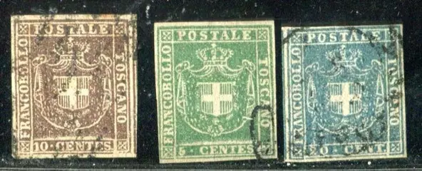 Italiaanse oude staten - Toscane 1860 - Tuscany Provisional Government 5, 10, 20 cents. - Sassone 18, 19, 20