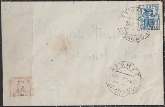 Spanje 1936 - 1936 - Coat of arms of Spain - 30 c blue on letter - Edifil 801 carta