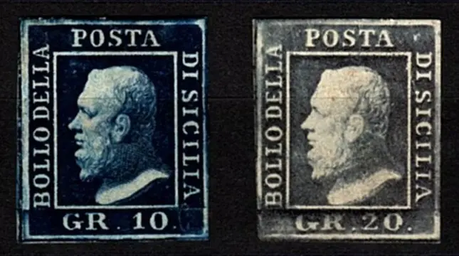 Italiaanse oude staten - Sicilië 1859 - 10 gr. dark azure and 20 gr. slate grey, mint without gum – with certificate - Sassone n. 12 e n. 13
