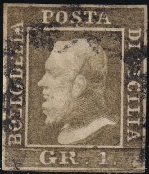 Italiaanse oude staten - Sicilië 1859 - 1 gr. light olive green 3rd plate, airmail, with good margins, used - Sassone n.5