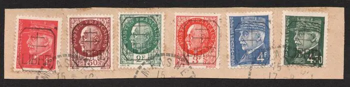 Frankrijk 1944 - Liberation of Measnes, No. 1 to 6, cancelled on fragment. Beautiful quality. - Mayer