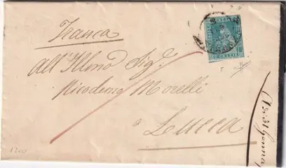 Italiaanse oude staten - Toscane 1853 - 1st issue 2 cr. light azure with margins on letter from Florence to Lucca, rare, with expert’s mark - Sassone n.5