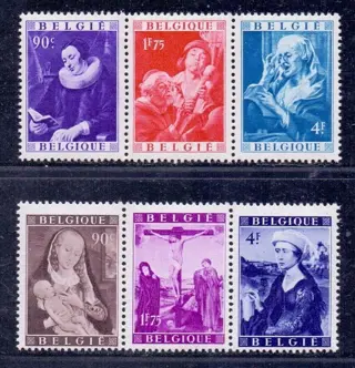 België 1949 - Schilderijen van Jordaens en Van der Weyden - zegels uit blokken - OBP/COB 792/97 samenhangend