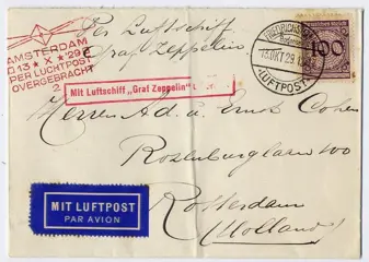Duitse Rijk 1929 - Zeppelin LZ 127 : October Holland Flight : cover Rotterdam Drop : scarce - Michel 41 II a - Sieger 41 e