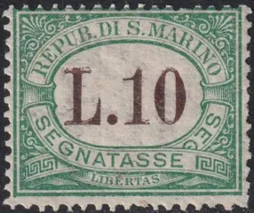 San Marino 1924 - Segnatasse 10 l. verde integro raro periziato - Sassone n.18