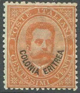 Italiaans Eritrea 1893 - Umberto I, 20 cents orange, with fair centring. - sassone 5