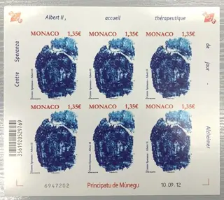 Monaco 2012 - €1.35 Speranza-Albert II Centre, imperforate in sheets of 6, superb and rare - Yvert & Tellier n° 2856