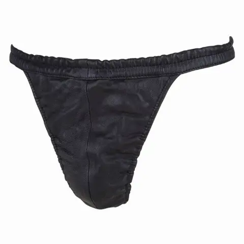 Fraaie zwart leren heren string elastisch