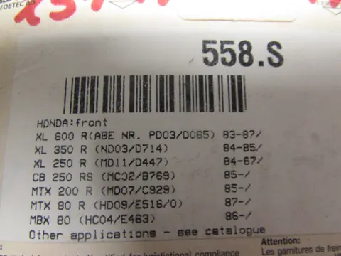 REMBLOKKEN VOOR Honda XL 600 1983 - 1986