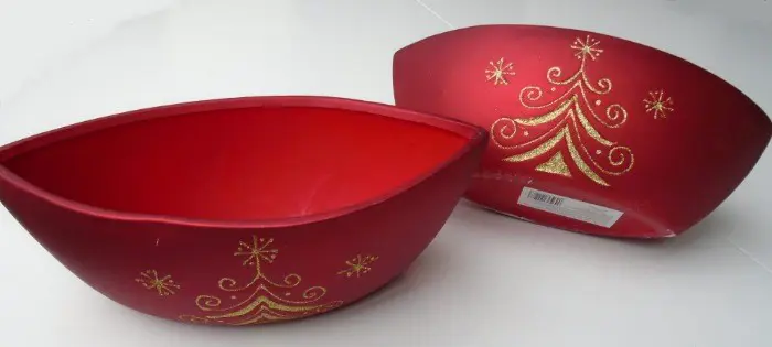 PLANTER SCHUIT ROOD GOUD GLITTER KERST 2 stuks Nieuw