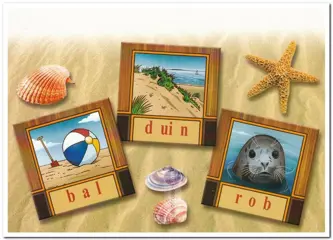 Ansichtkaart: Leesplankje met 3 afbeeldingen