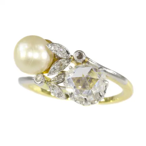Vintage Belle Epoque diamond and pearl ring
