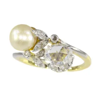 Vintage Belle Epoque diamond and pearl ring