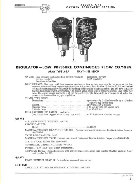 Verenigde Staten van Amerika - Beautiful Rare WW2 USAAF A-9A Oxygen Regulator - made by Bendix - Liberator - Flying Fortress - Skytrain - 1943