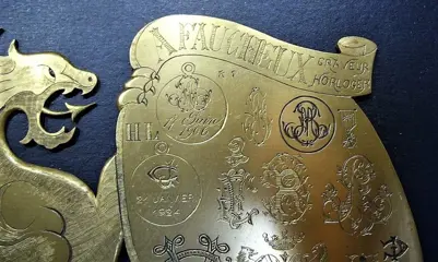 Werkstuk van Maitre Graveur Horloger - A.Faucheux - messing hout - Begin 20e eeuw
